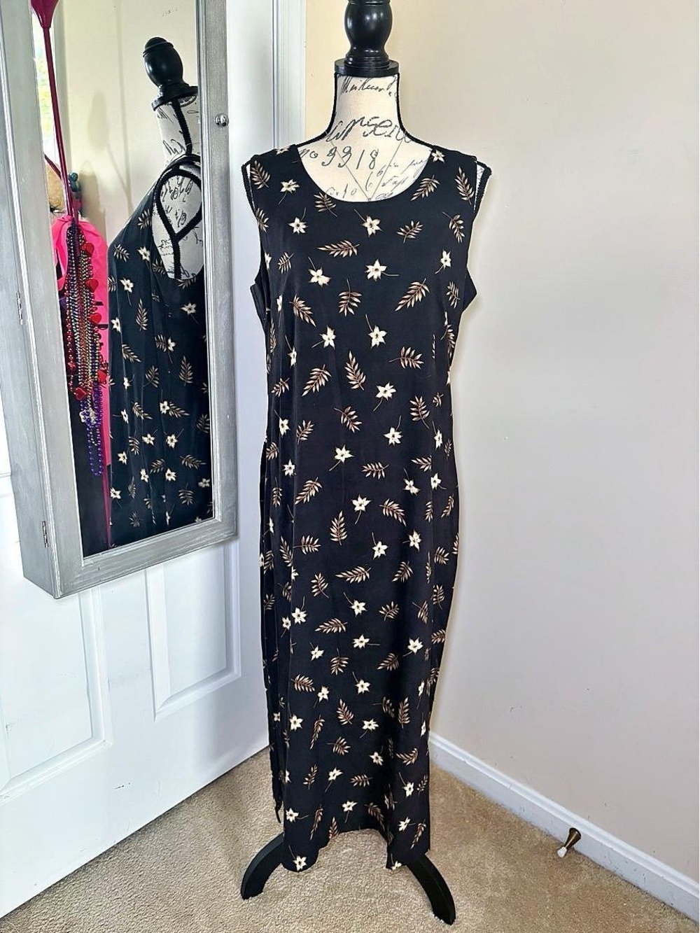 American Vintage Black Maxi Dress with Cream Floral Print